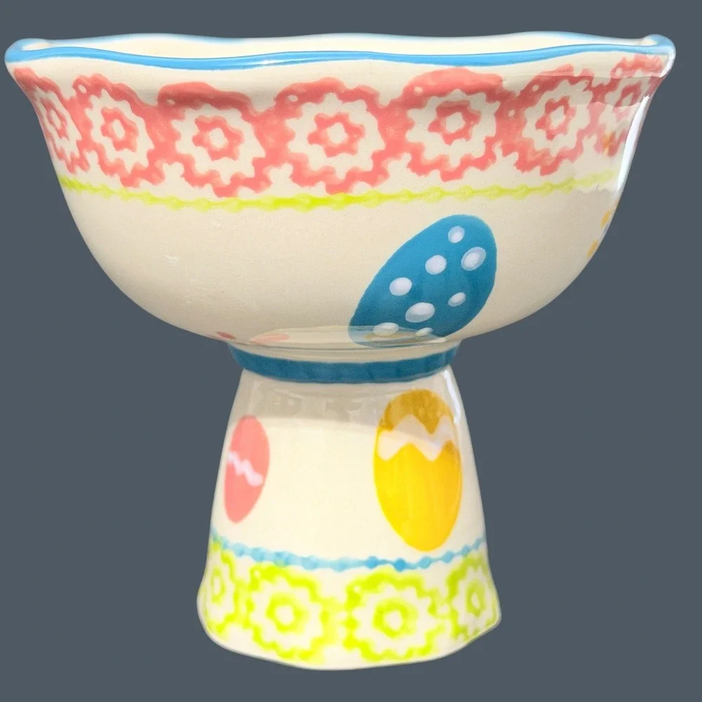 Temp-tations by Tara Easter Egg Pedestal Serving Bowls Set of 2 Hand Painted